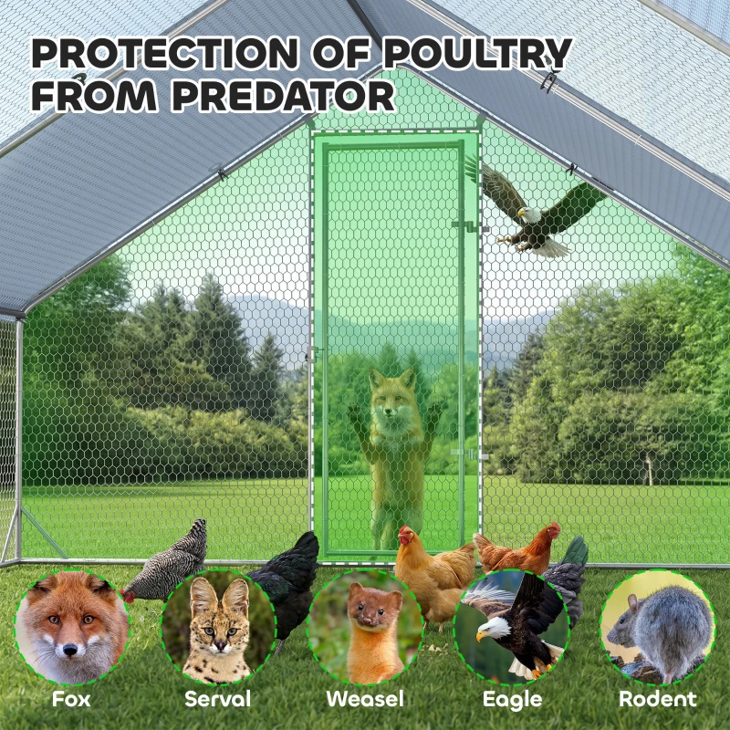 PawHut Enclos poulailler chenil volière extérieur 12 m² - Parc grillagé dim. 3L x 4l x 2H m - Espace Couvert - Acier galvanisé