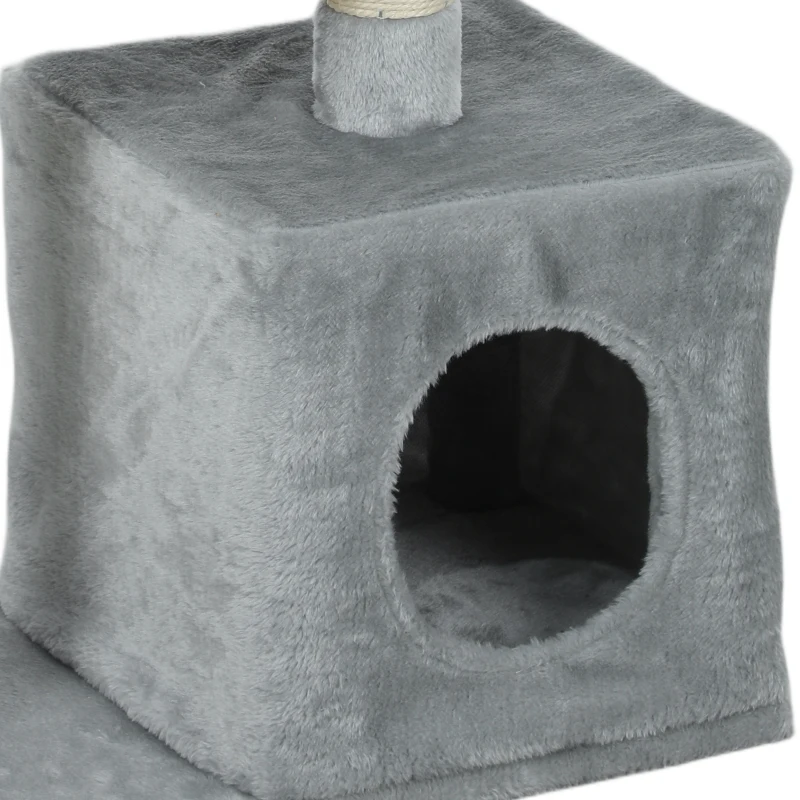 PawHut Arbre à chat tour de jeux pour chats poteaux en sisal, 2 plate-forme, niche, balle, tissu peluche, 50x30x81,5cm, gris