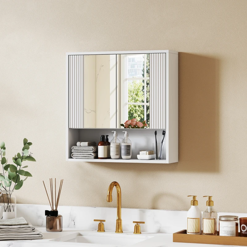 HOMCOM Armadietto Bagno Parete, Mobiletto Ante Soft-close, Ripiano Regolabile
