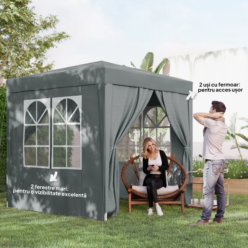 Outsunny Pavilion Pliabil Pop-Up, Oțel și Țesătură Oxford, 2 x 2 m, Gri