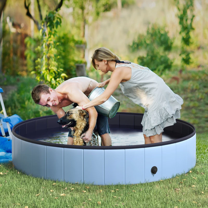 PawHut Piscine pour Chien, Bassin PVC Pliable, Antiglissant, Facile à Nettoyer, Ø 160 x 30 cm, Bleu