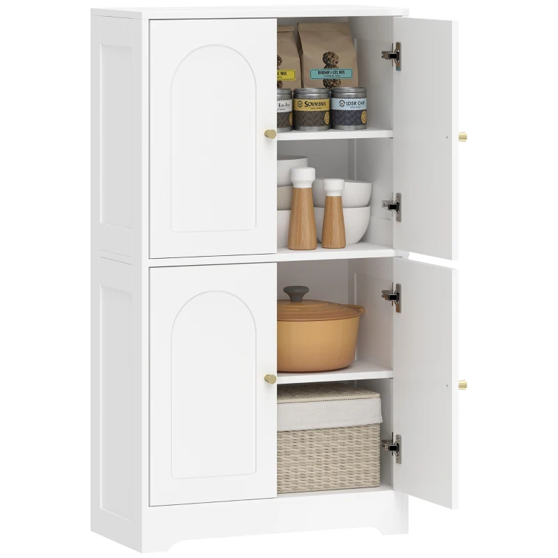HOMCOM Küchenschrank, Hochschrank mit 2 verstellbaren Regalböden, Küchenbuffet mit 4 gewölbten Türen 60 x 30 x 110 cm, Weiß