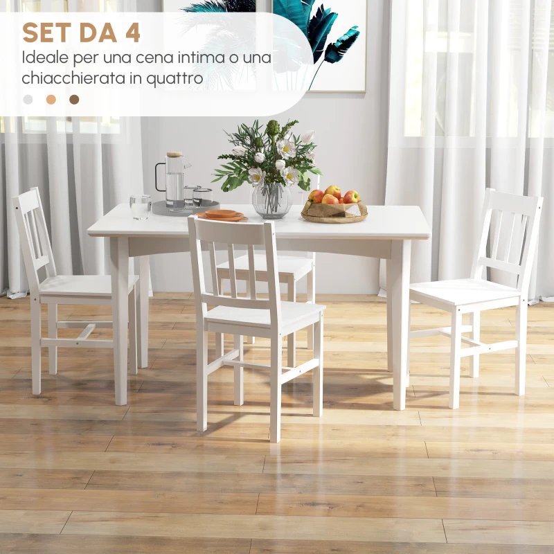 HOMCOM Set da 4 sedie da pranzo sedie da cucina sedie, legno massiccio, 41 cm x 46,5 cm x 85,5 cm, Bianco