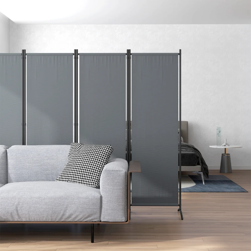 Outsunny Paravent 221 x 172 cm paravent de jardin à 4 panneaux avec pieds larges en tissu polyester de 180 g/m² gris foncé