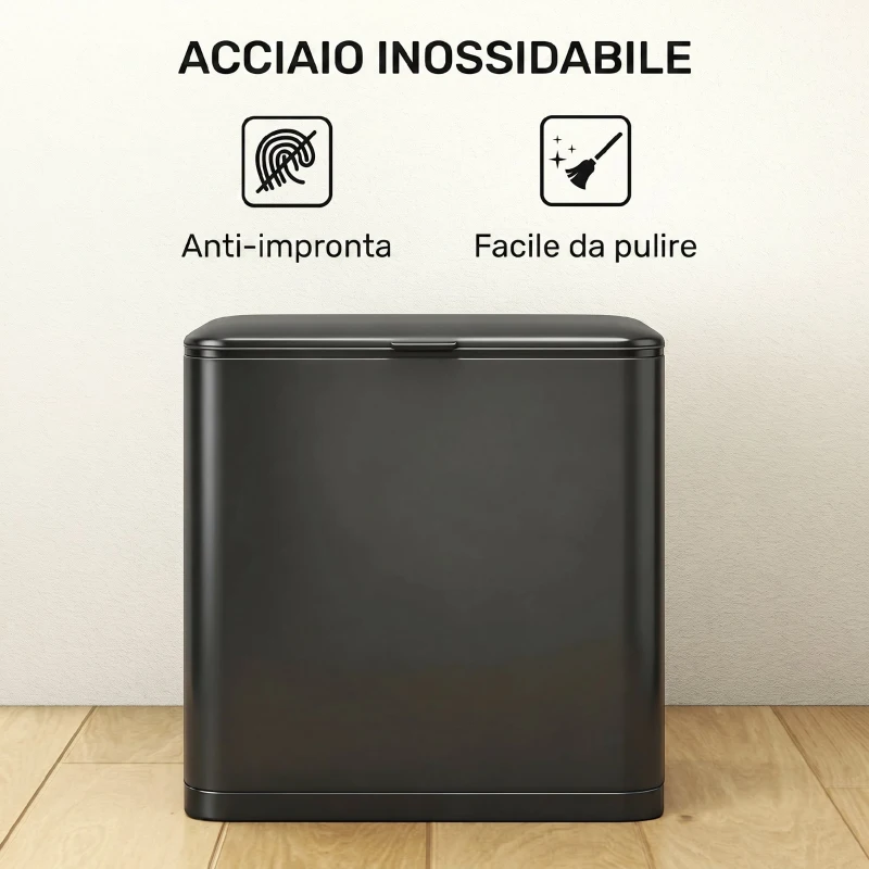 HOMCOM Cestino Spazzatura da 8L con Coperchio in Acciaio Inox e Secchio Interno Rimovibile, 29.7x17.4x30 cm, Nero