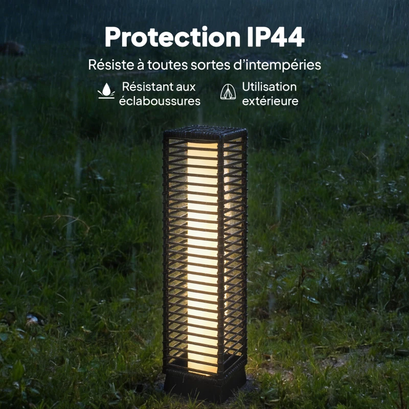 Outsunny Lanterne Solaire Extérieure en résine tressée lampadaire sans fil rechargeable capteur de lumière 16 x 16 x 68 cm noir