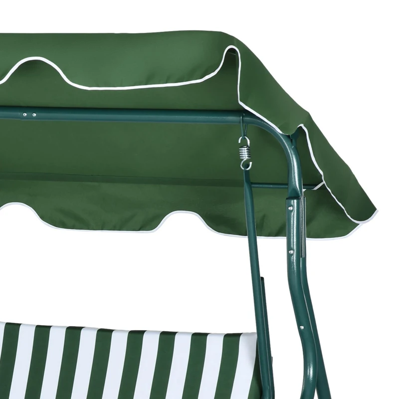 Outsunny Balancelle de Jardin 3 Places Toit imperméabilisé Inclinaison réglable Coussins Assise Dossier Vert Blanc rayé