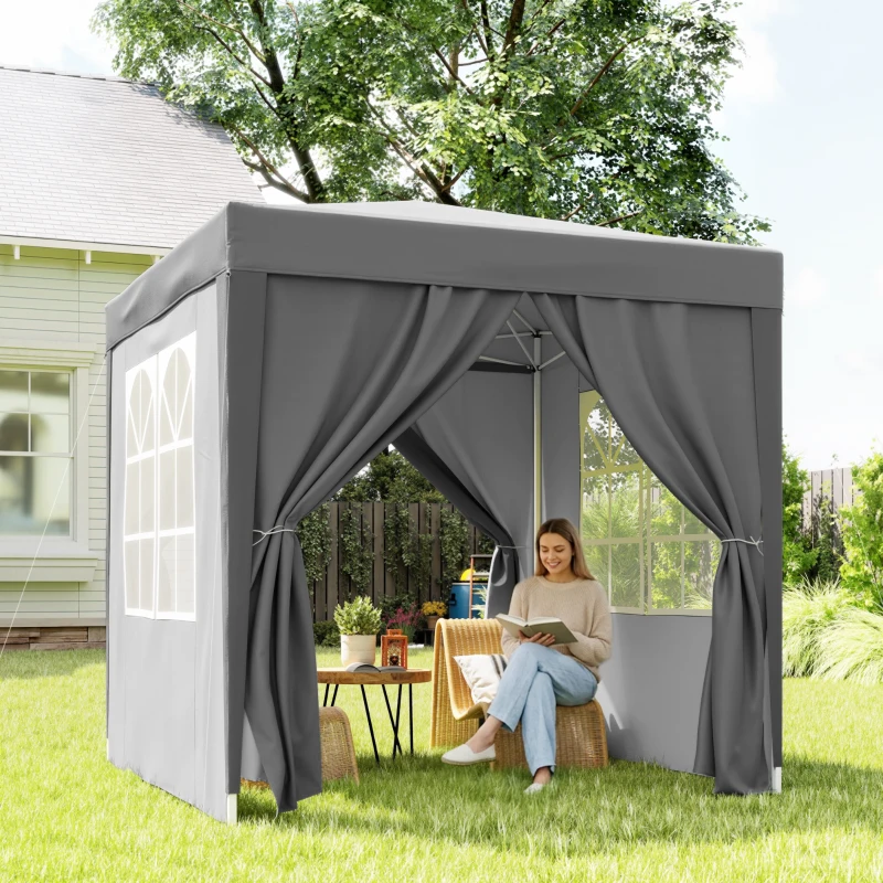 Outsunny Pavilion Pliabil Pop-Up, Oțel și Țesătură Oxford, 2 x 2 m, Gri