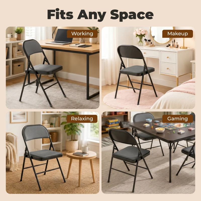 HOMCOM Lot de 4 chaises pliantes chaises de salle à manger portables cadre en acier 45 x 46 x 78 cm noir