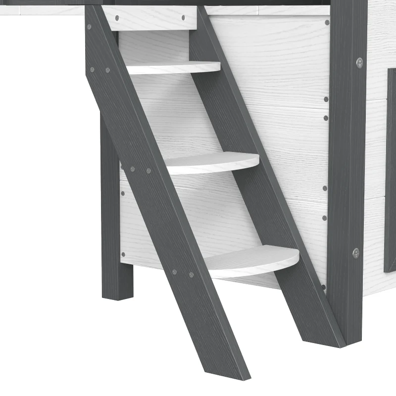 PawHut Cabane Chat Extérieur avec Terrasse, Escalier, Toit, Niche Villa, 77 x 50 x 73 cm Blanc et Rouge