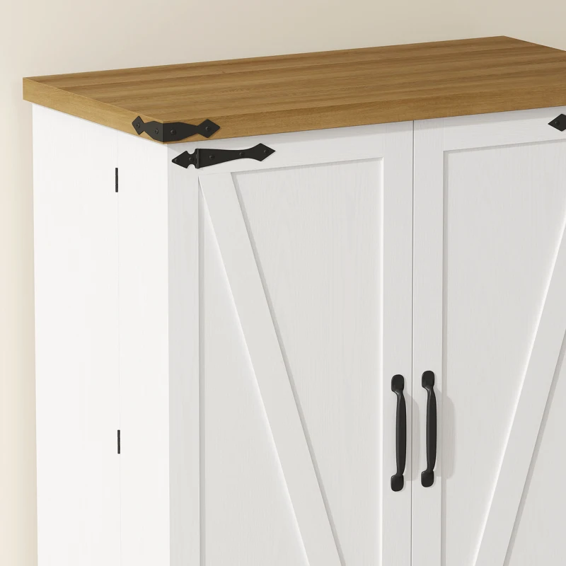 HOMCOM Aparador Alto de Cocina Armario de Cocina con 4 Puertas 3 Cajones 8 Especieros y Estantes Regulables 76 x 40 x 182 cm Blanco