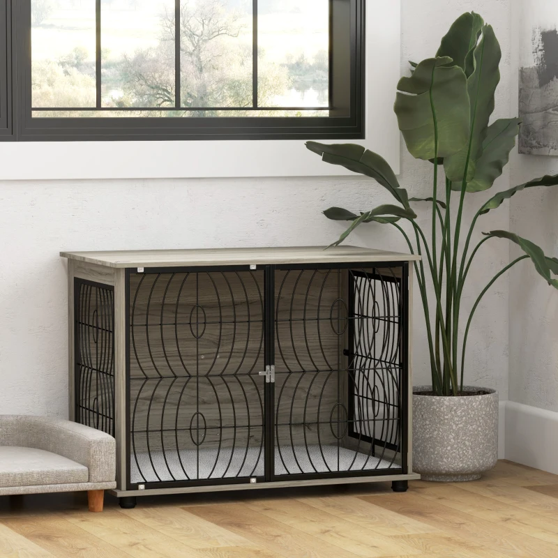 PawHut Dog Crate Furniture End Table w/ Plush Washable Cushion, Lockable Door, for Large Dogs
