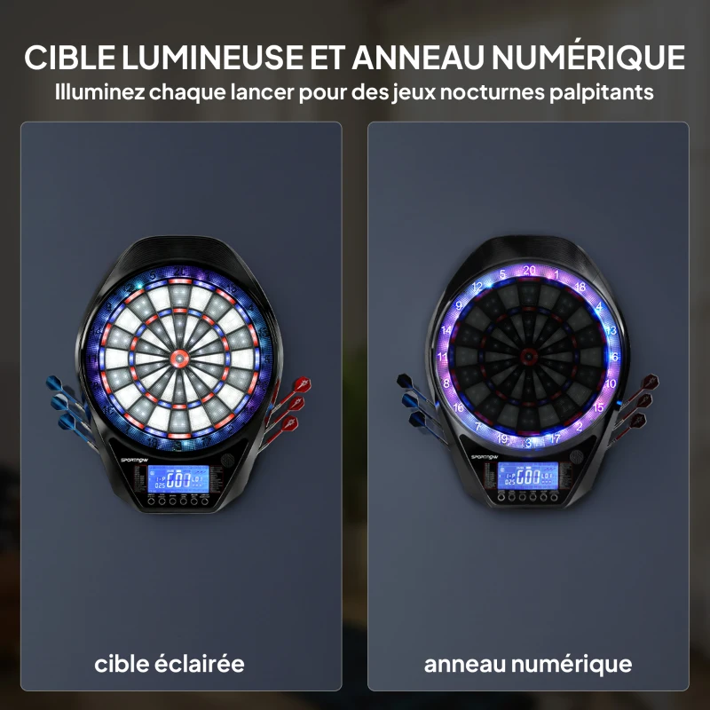 SPORTNOW Cible de Fléchettes Électronique Jeu de Fléchettes Électronique lumineuse écran LED surdimensionné rechargeable noir