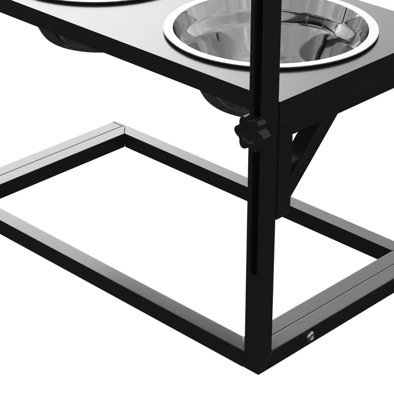 PawHut Gamelles surrélevées chien avec support réglable en hauteur de 11 à 33 cm 2 bols en acier inoxydables amovibles noir