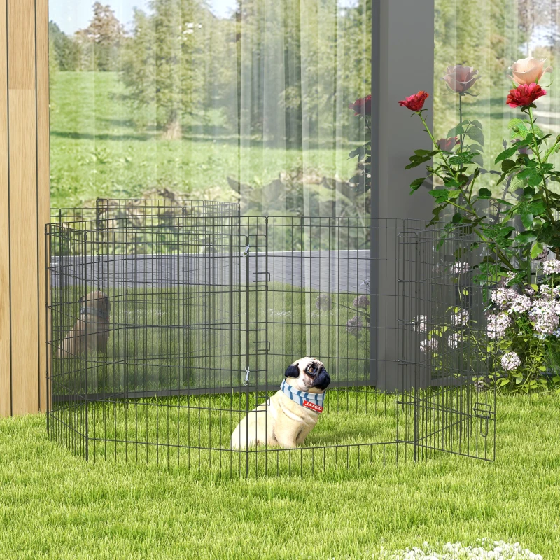 PawHut Huisdierren, speelren voor puppy's en kleine honden, met deur, geschikt voor binnen en buiten, 91 cm, Zwart