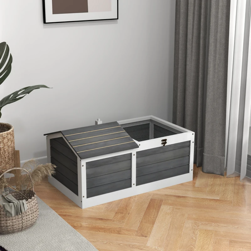 PawHut Maison enclos cage pour petit animal tortue avec 2 espaces 86 x 54 x 43 cm - bois de sapin