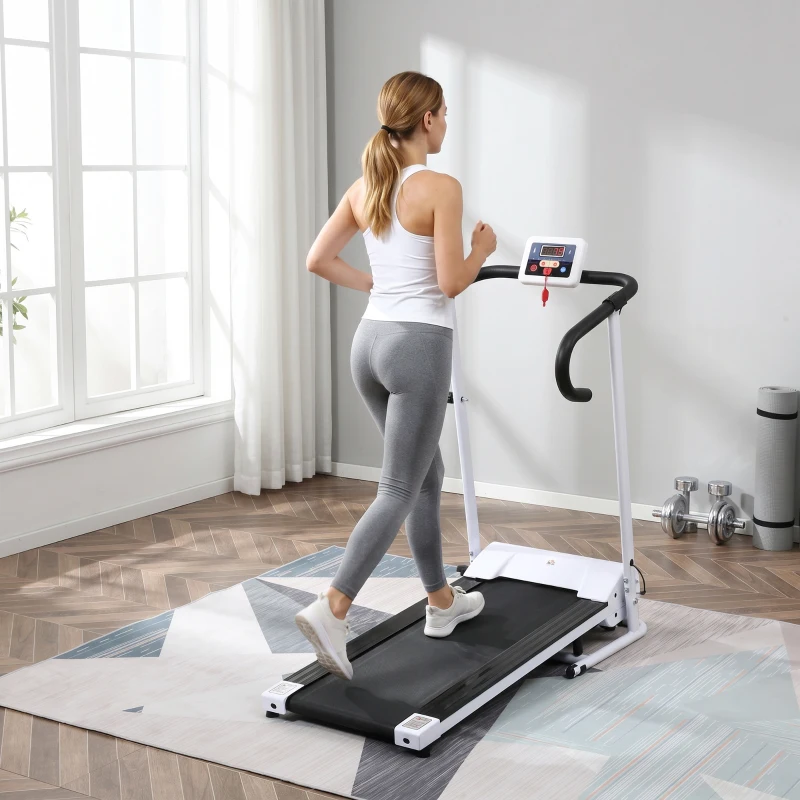 HOMCOM Cinta de Andar Plegable Cinta de Correr Eléctrica Velocidad de 1-10km/h con Pantalla LCD y Carga Máx. 110 kg para Fitness Hogar Oficina 125x61x118 cm Blanco y Negro