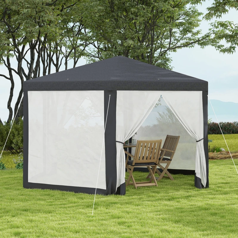 Outsunny Gartenpavillon, 6-eckig, Netzvorhänge, Metallgestell, 3,94x3,412x2,5m, Dunkelgrau