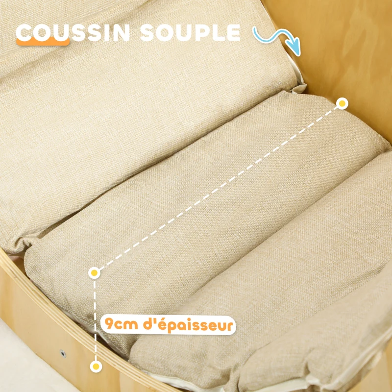 AIYAPLAY 3 en 1 Arche d'escalade fauteuil à bascule et table de jeu coussin, en bois naturel, pour enfants de 18 à 48 mois