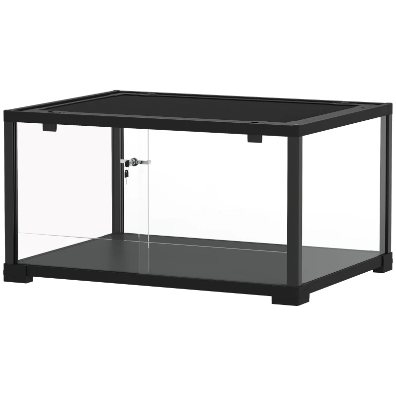 PawHut Terrarium en verre pour reptile enclos pour hamster 86 L ventilation supérieure porte coulissante 50,8x30,5x35,6cm noir