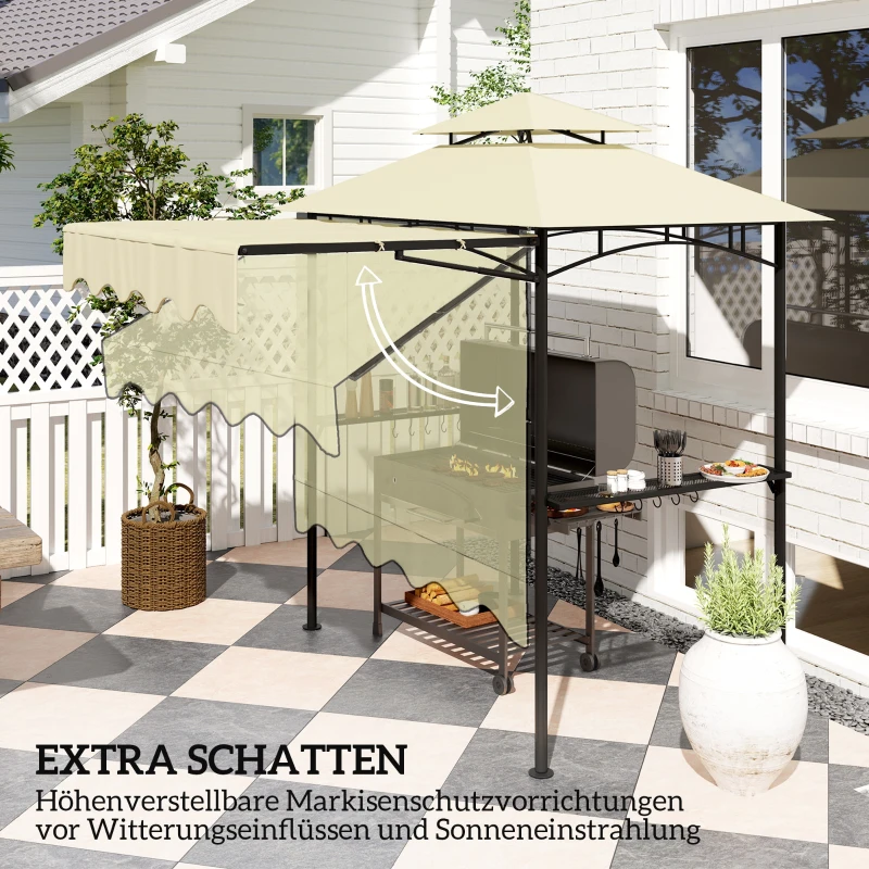 Outsunny Grillpavillon 242x232x248 cm wasserabweisend flammhemmend Gartenpavillon mit Doppelschichtdach Beige