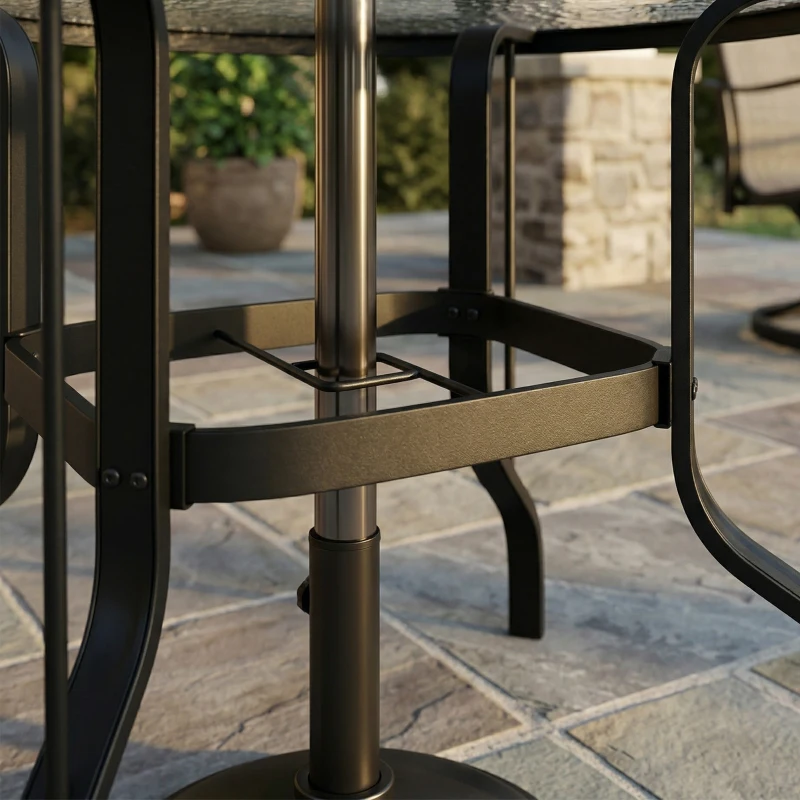 Outsunny Tempered Glass Top Round Outdoor Dining Table with Parasol Hole, 96.5 x 96.5 x 71 cm
