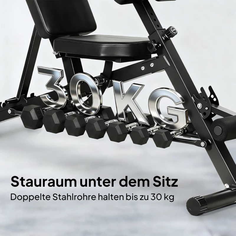 SPORTNOW Multifunktionale Hantelbank, Verstellbare Schräg- und Flachbank mit 6-stufiger Rückenlehne, 3-stufigem Sitz, Schwarz