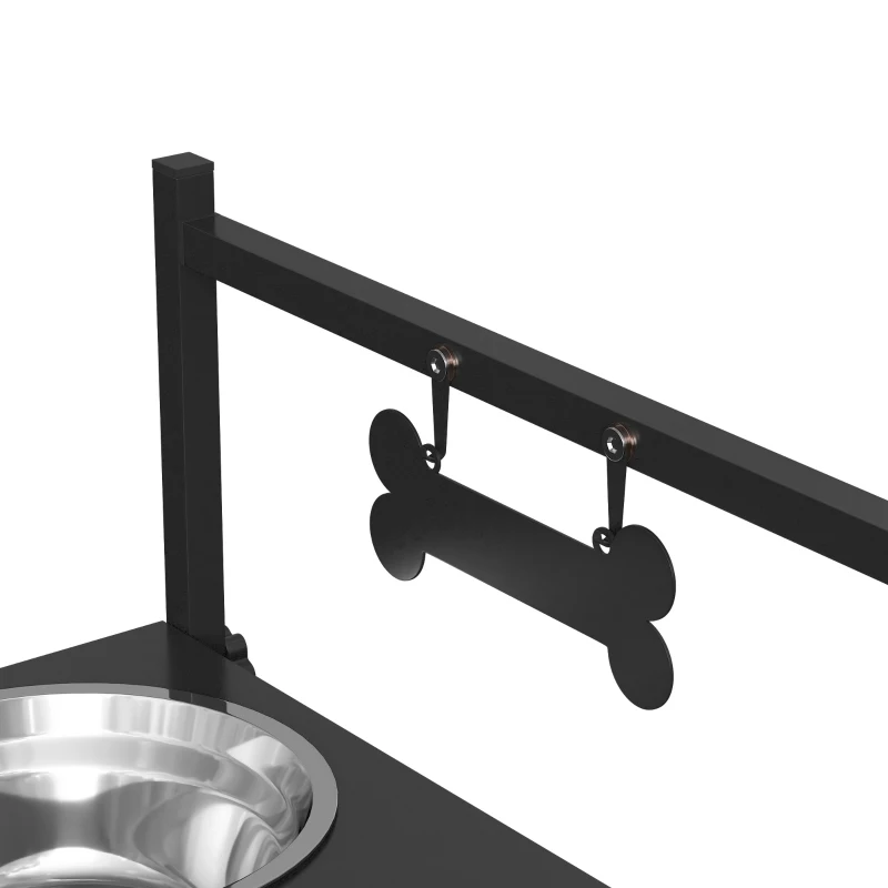 PawHut Gamelles surrélevées chien avec support réglable en hauteur de 11 à 33 cm 2 bols en acier inoxydables amovibles noir