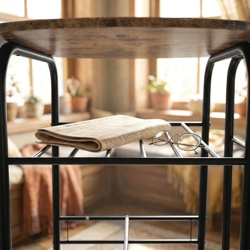 HOMCOM Conjunto de Comedor 3 Piezas Mesa de Cocina y Sillas para 2 Personas con Estante Salón Marrón Rústico Efecto Madera