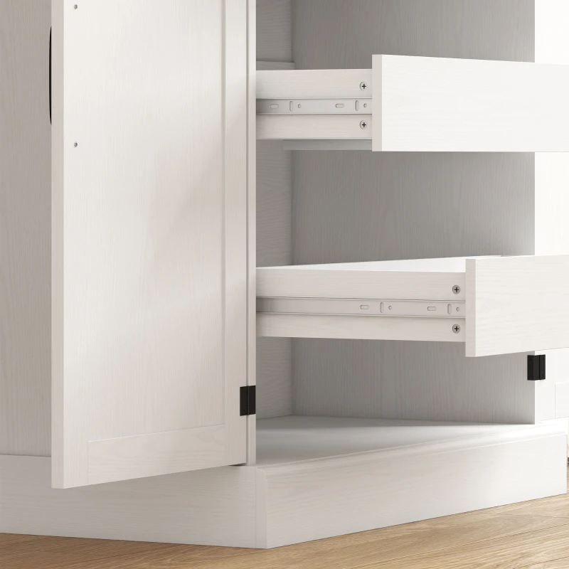 HOMCOM Aparador Alto de Cocina Armario de Cocina con 4 Puertas 3 Cajones 8 Especieros y Estantes Regulables 76 x 40 x 182 cm Blanco