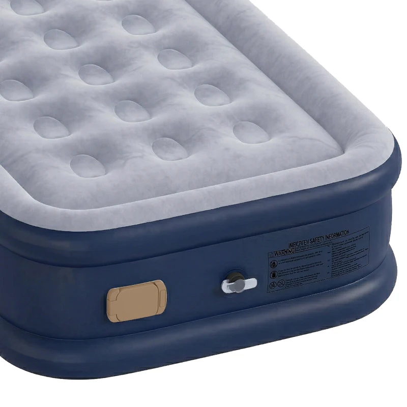 Outsunny Inflatable Mattress, Single Air Bed with Built-in Electric Pump, 3 Mins Inflation, Flocked Surface, Grey