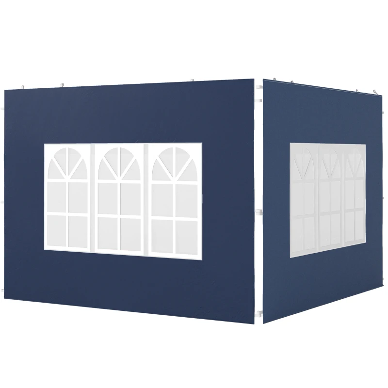 Outsunny 2er Set Seitenwände für Pavillon 3x3 3x6 Wasserdicht Seitenteile mit Fenster Blau