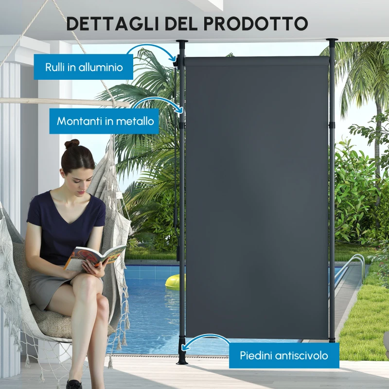 Outsunny Tenda Manuale Retrattile Autoportante, Regolabile in Lunghezza, con Manovella, Installazione Senza Forature, Metallo, Alluminio, Poliestere, Grigio Scuro