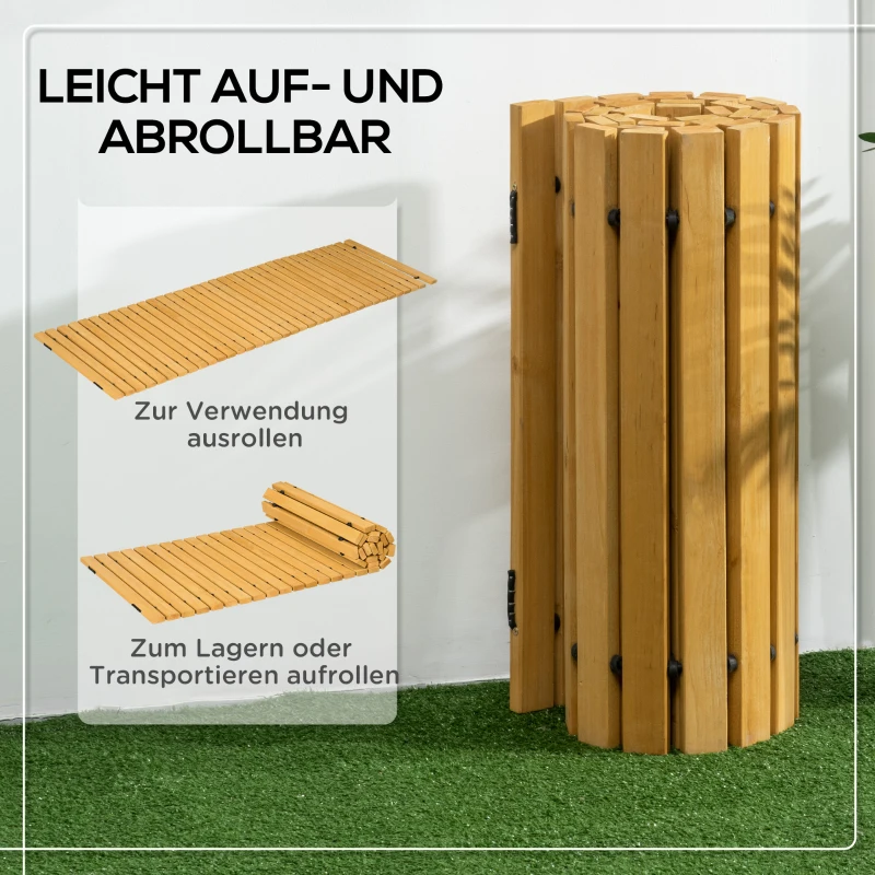 Outsunny Rollweg Gartenweg 185 x 60  cm, Ausrollbarer Holzweg, Gehweg aus Tannenholz für Garten, Terrasse, Strand