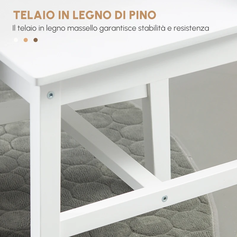 HOMCOM Set da 4 sedie da pranzo sedie da cucina sedie, legno massiccio, 41 cm x 46,5 cm x 85,5 cm, Bianco
