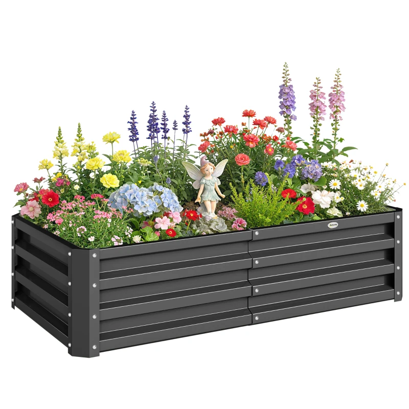 Outsunny Carré potager de jardin rectangulaire tôle d'acier ondulée 120 x 60 x 30,5 cm gris