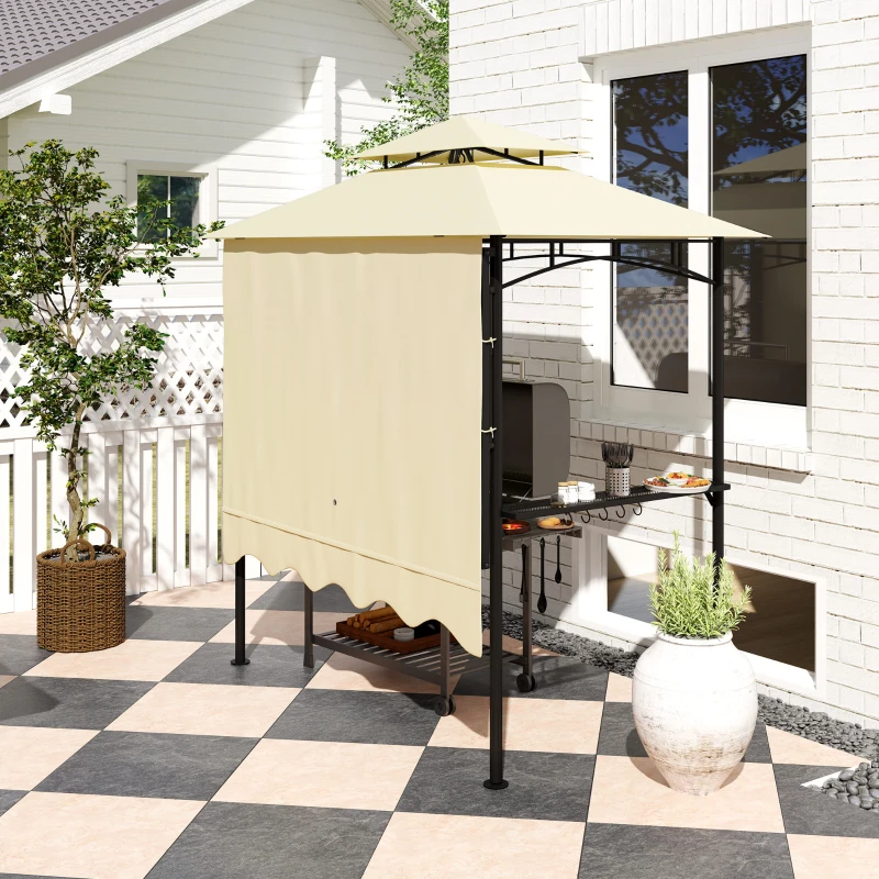 Outsunny Grillpavillon 242x232x248 cm wasserabweisend flammhemmend Gartenpavillon mit Doppelschichtdach Beige