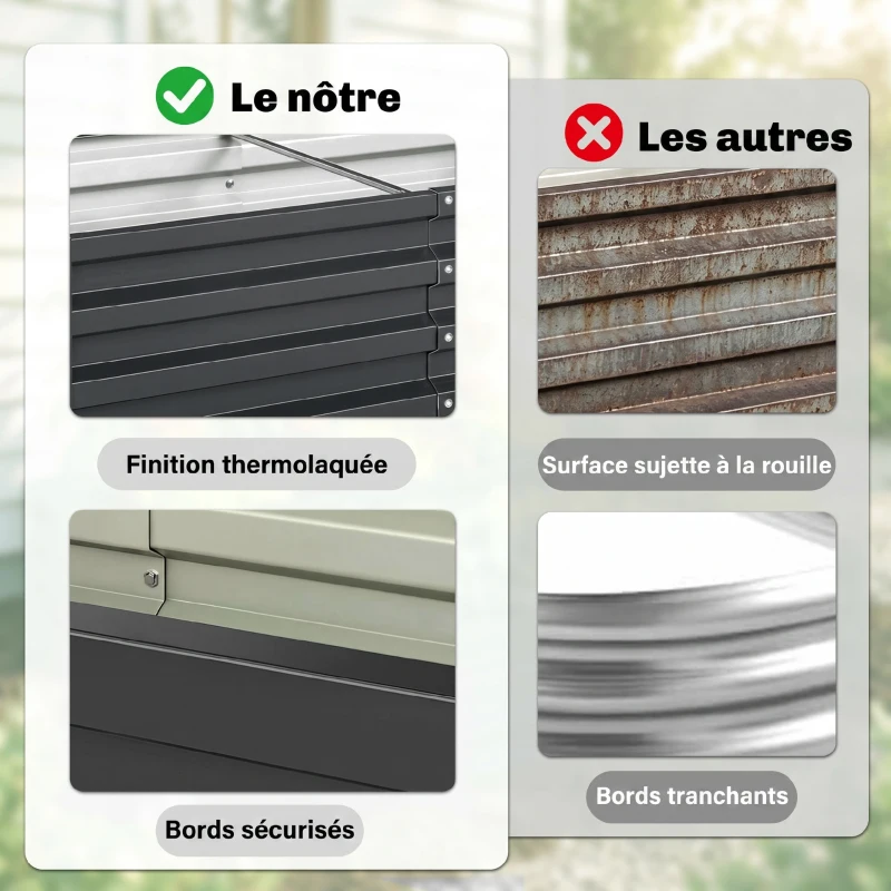 Outsunny Carré potager de jardin rectangulaire tôle d'acier ondulée 120 x 60 x 30,5 cm gris