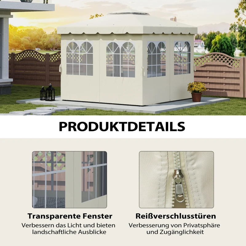 Outsunny Pavillon-Seitenwände, 4 Seitenwand-Paneele für Gartenpavillon, mit Reißverschluss, 3 x 3 m Pavillon, Cremeweiß