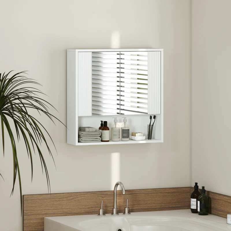 HOMCOM Armadietto Bagno Parete, Mobiletto Ante Soft-close, Ripiano Regolabile