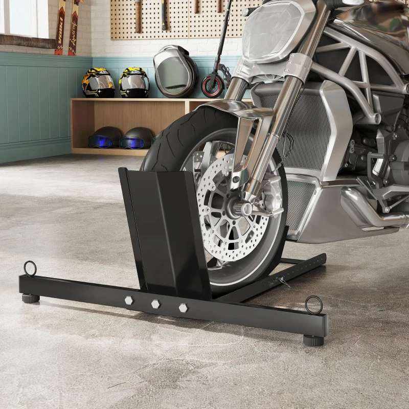 HOMCOM Trava para roda dianteira de moto, suporte de bloqueio ajustável em 14 níveis para Ø34-84 cm, capacidade 816,5 kg, preto