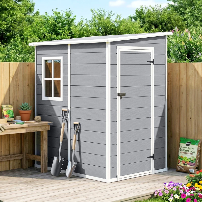 Outsunny Abri de jardin 1,54 m² pour outils porte verrouillable, aération et fenêtre dim. 122L x 149l x 192/177H cm, gris(m-2)