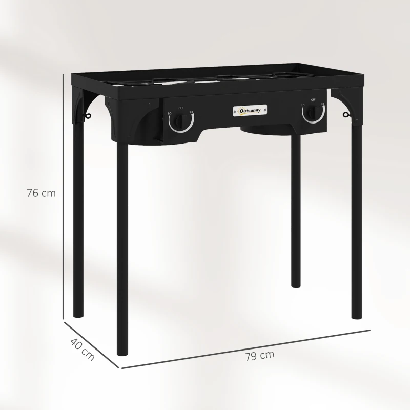Outsunny Réchaud 2 brûleurs au propane portable 92000 BTU/h avec 2 pieds amovibles pour extérieur, camping, métal moulé
