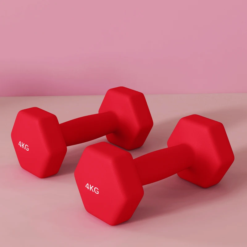 SPORTNOW Conjunto de 2 halteres hexagonais com pega antiderrapante para treino em casa, 2 x 4kg, vermelho