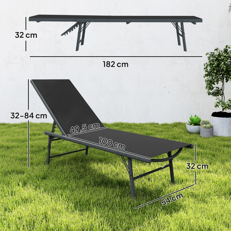 Outsunny Lot de 2 bain de soleil chaise longue pliante textilène transat jardin extérieur inclinable 54 x 164 x 84 cm noir