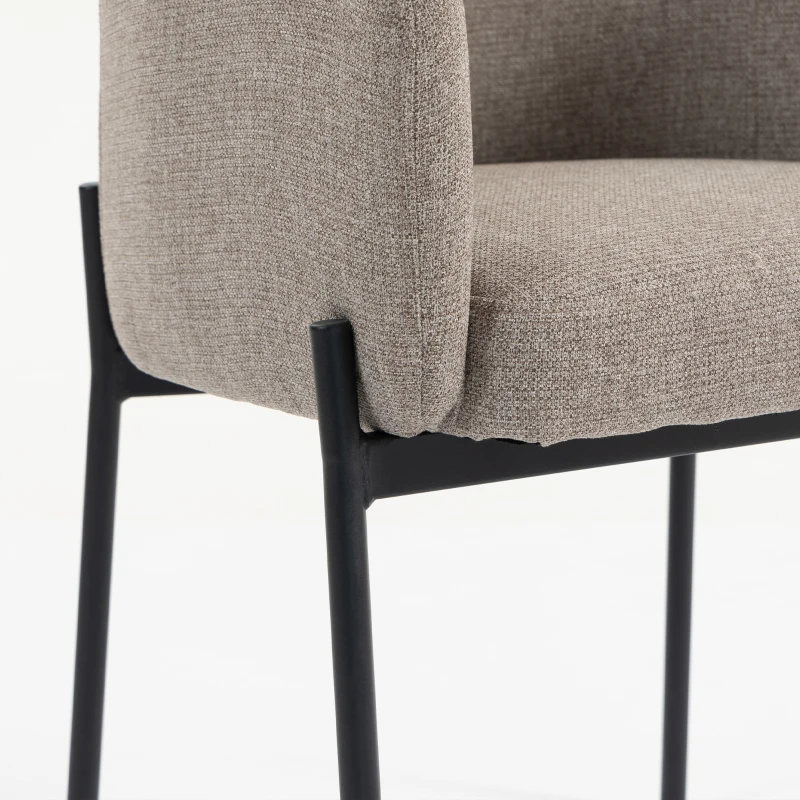 HOMCOM Fauteuil Salon, Fauteuil d'Appoint Rembourré en Chenille avec Dossier Courbé et Accoudoirs, Pieds en Métal, Marron Clair