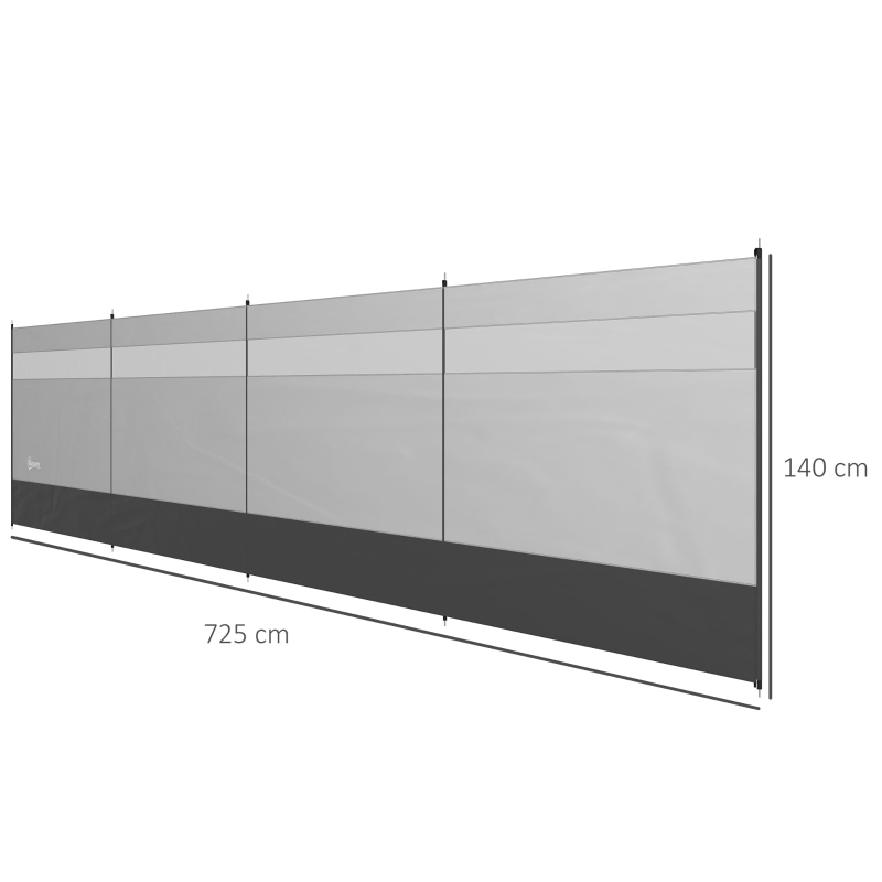 Outsunny Paravento quebra-vento de camping portátil dobrável com bolsa de transporte e postes de aço dim. 725 cm x 140 cm cinza claro