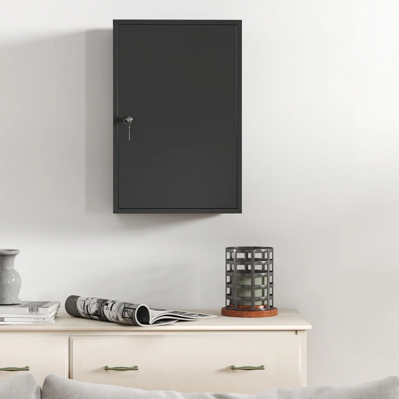 kleankin Wand-Medizinschrank, Badezimmerschrank mit 3 Regalböden, 2 Schlüsseln, 40 x 18 x 60 cm, Schwarz
