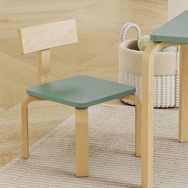 AIYAPLAY Table enfant avec chaises, lot table et 2 chaises enfant en bois pour dessiner, jouer, étudier, 78x53x53cm, vert