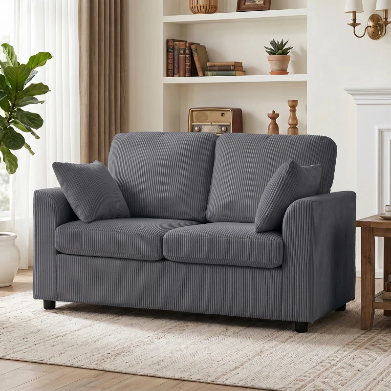 HOMCOM 2 Seater Sofa, Corduroy Small Couch with Spring Cushion, Wide and Deep Seat, Dark Grey